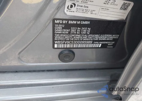 2013 BMW M5 из США, поврежденный, VIN WBSFV9C53DD095989